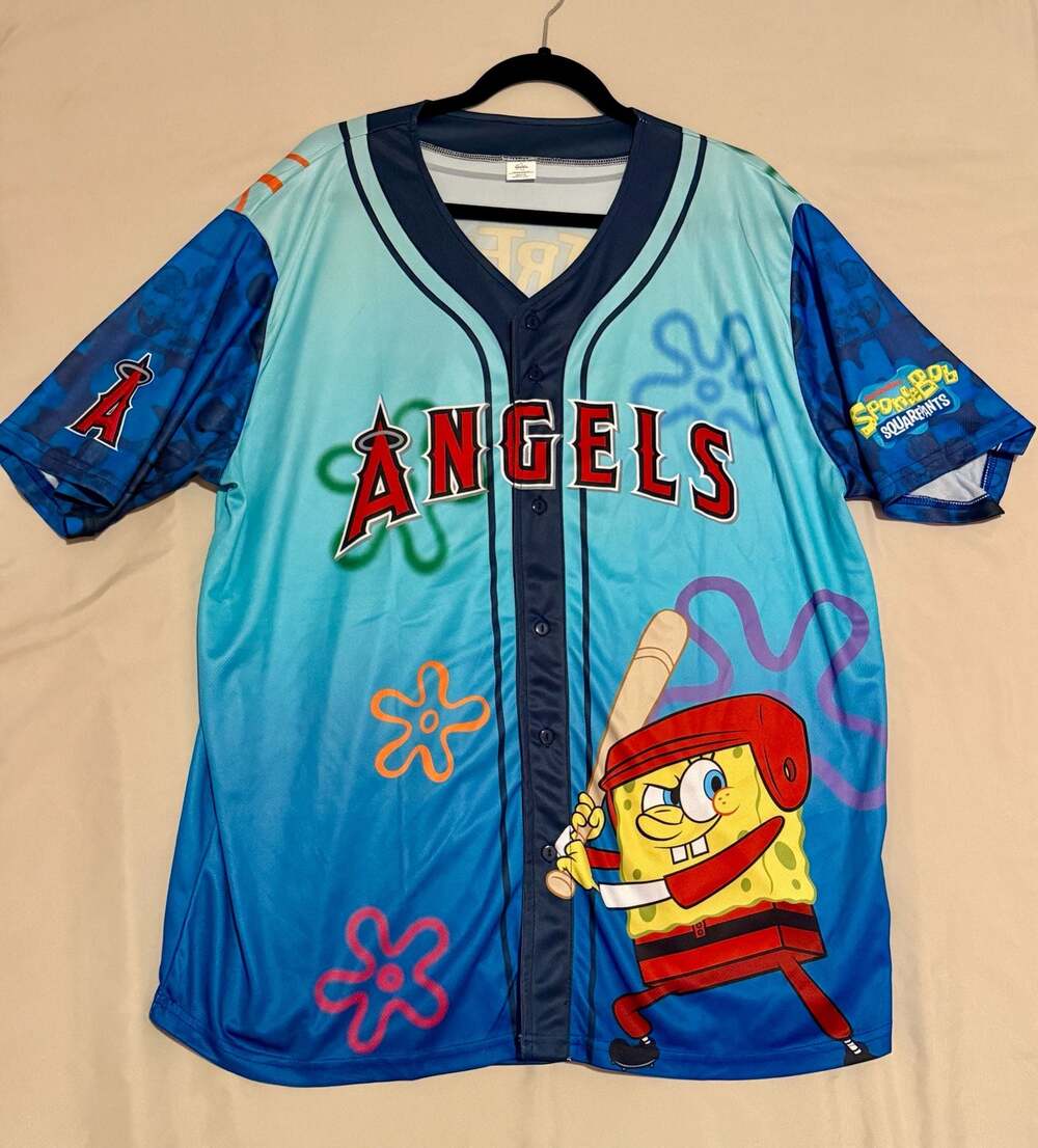 Spongebob Squarepants Los Angeles Angels MLB Baseball Jersey Adult XL